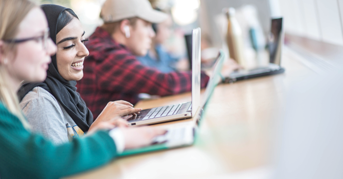 students at computers