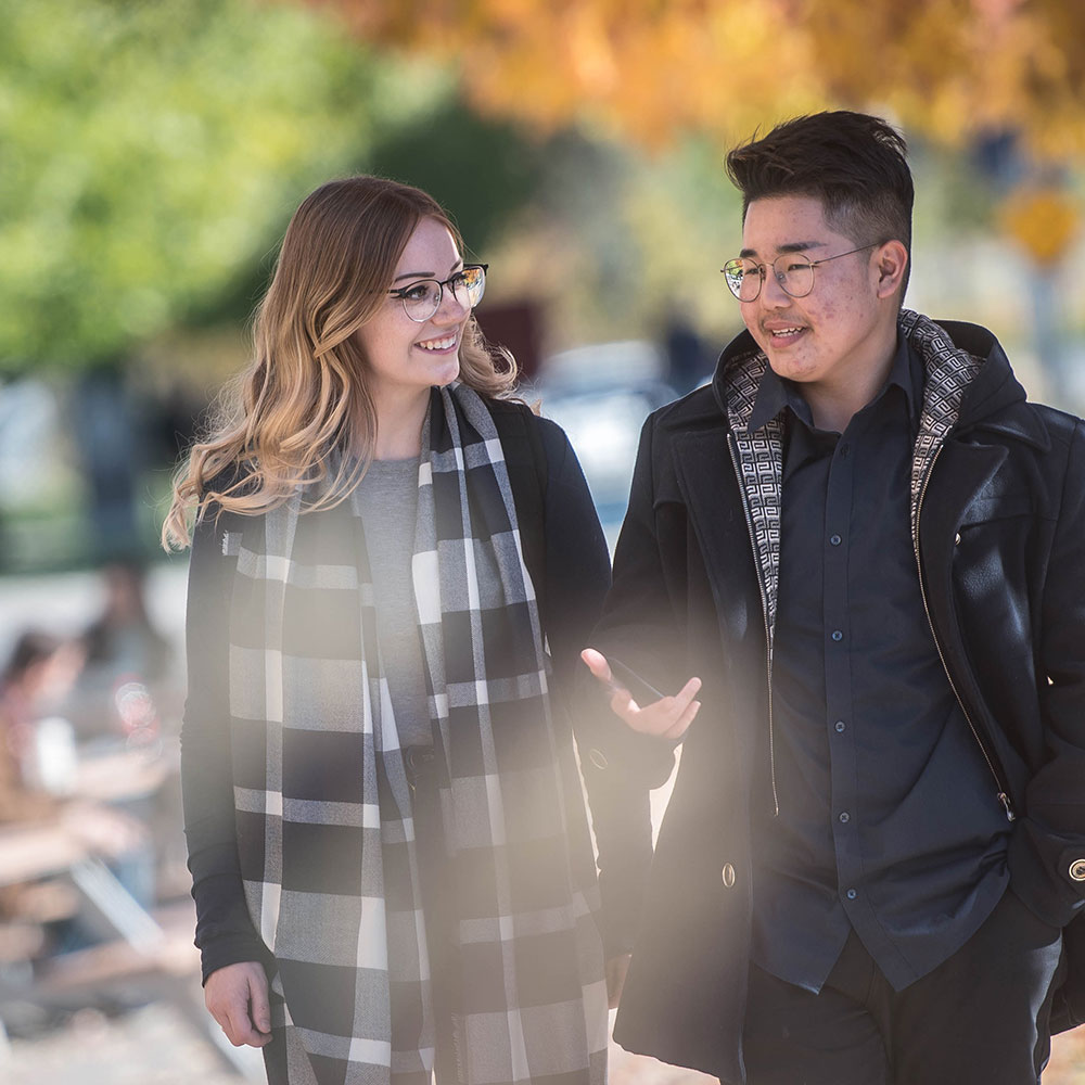 students walking in courtyard