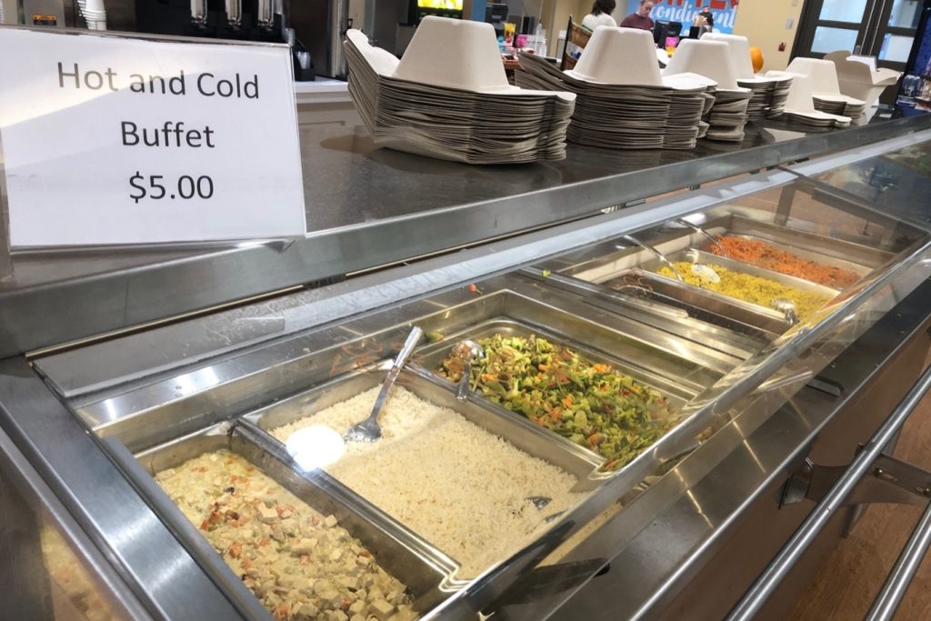 Photograph of the hot and cold buffet for 5 dollars